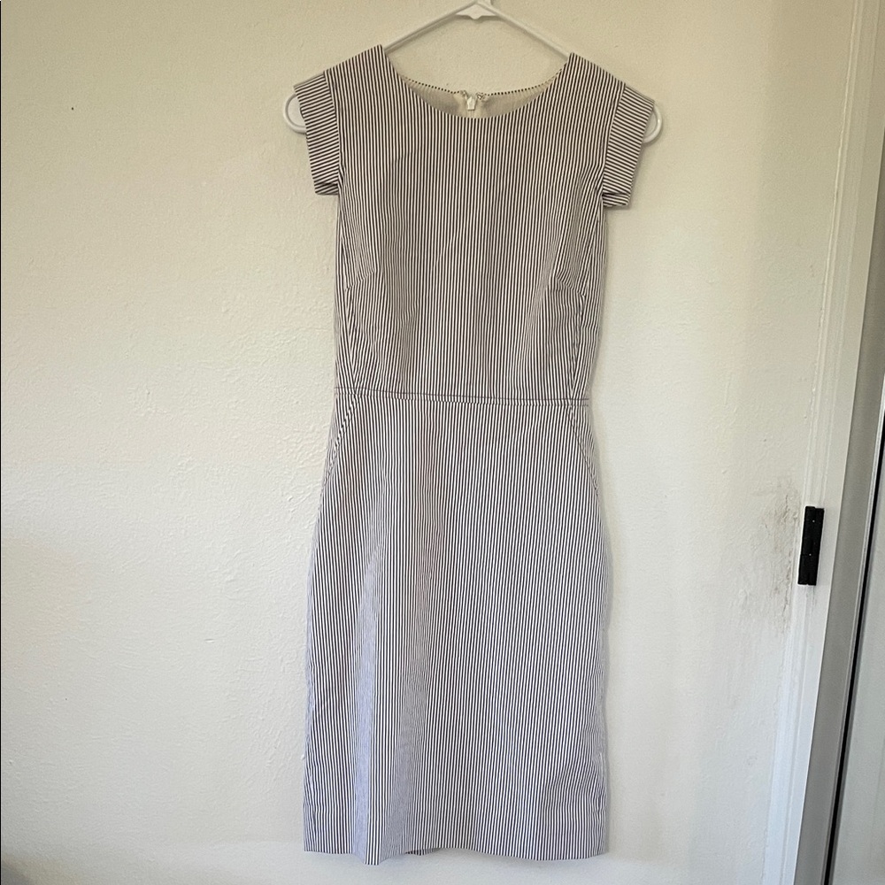 J. Crew Navy and White Striped Midi Dress